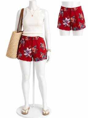 Red Tropical Floral Shorts Vacation Resort Summer Beach Old Navy 10